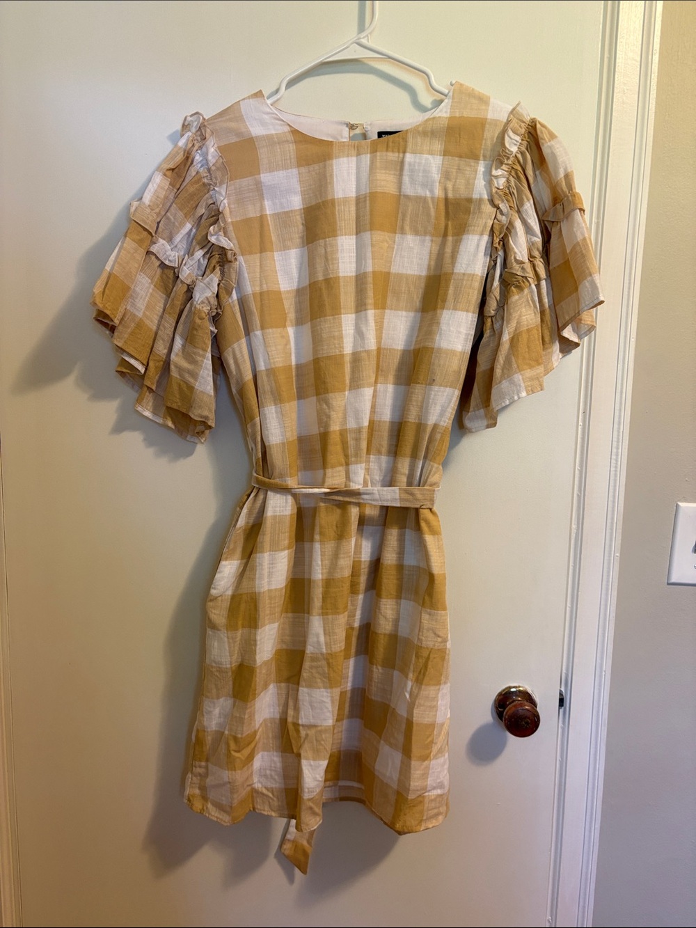 Who What Wear Gingham Ruffle Sleeve Mini Dress